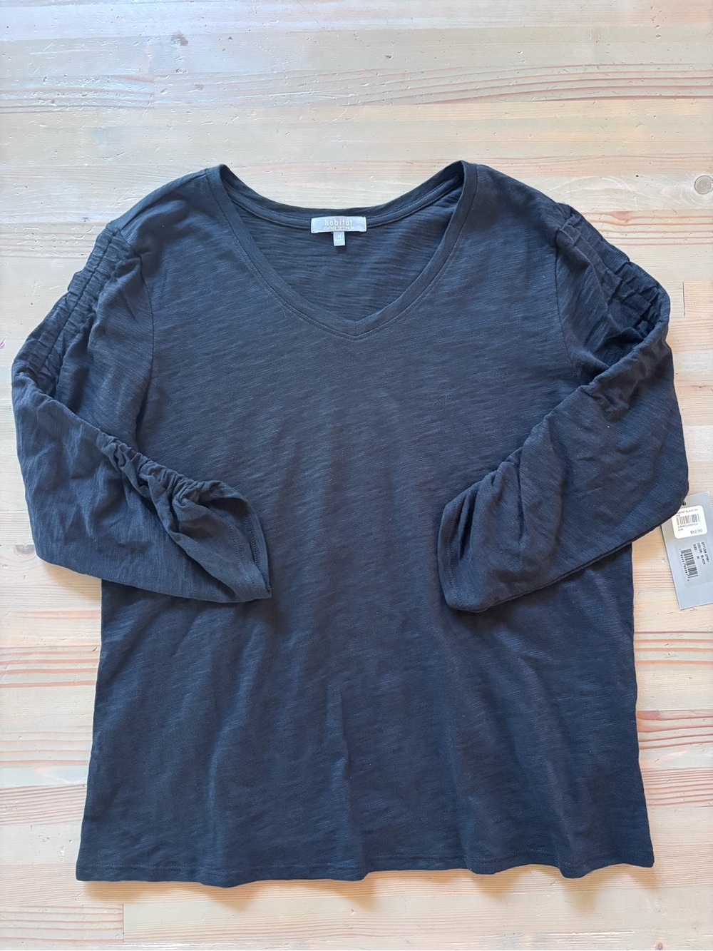 Habitat V-Neck Ruched Sleeve Top - Black - Medium - Picture 2 of 6